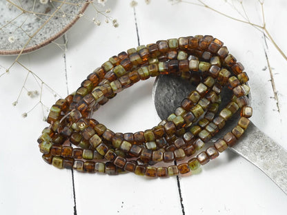 Czech Glass Cube Beads - Blended Topaz Turquoise Picasso - 4mm - 40pcs - (A65)