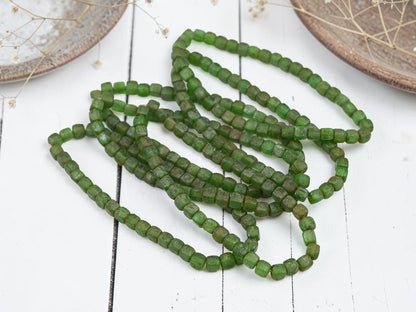 Czech Glass Cube Beads - Etched Green Picasso - 4mm - 40pcs - (A82)