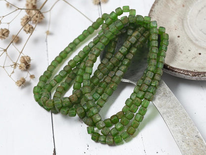 Czech Glass Cube Beads - Etched Green Picasso - 4mm - 40pcs - (A82)