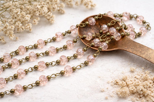 Beaded Chain - Fire Polished Beads - Crystal Chain - Handlinked Chain - 3.25ft - (1634)