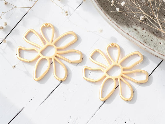 Daisy Flower Pendant - Metal Pendant - Gold Pendant - 36mm - 2pcs - (5684)