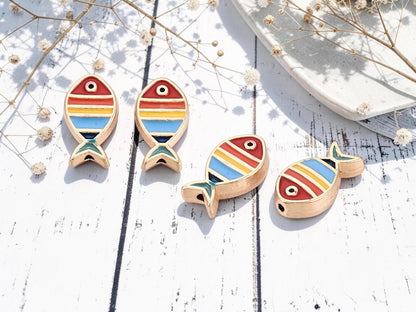 *10* 16x9mm Gold Tone Multicolor Enamel Fish Beads