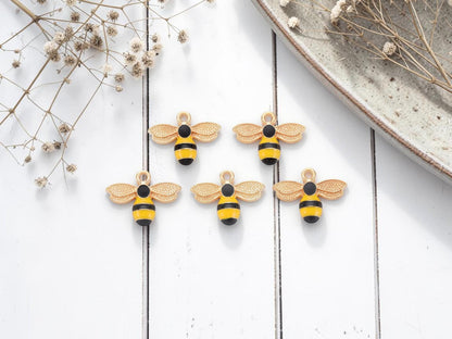 Gold Plated Bumble Bee Enamel Charms - 18x23mm - 5pcs - (1511)
