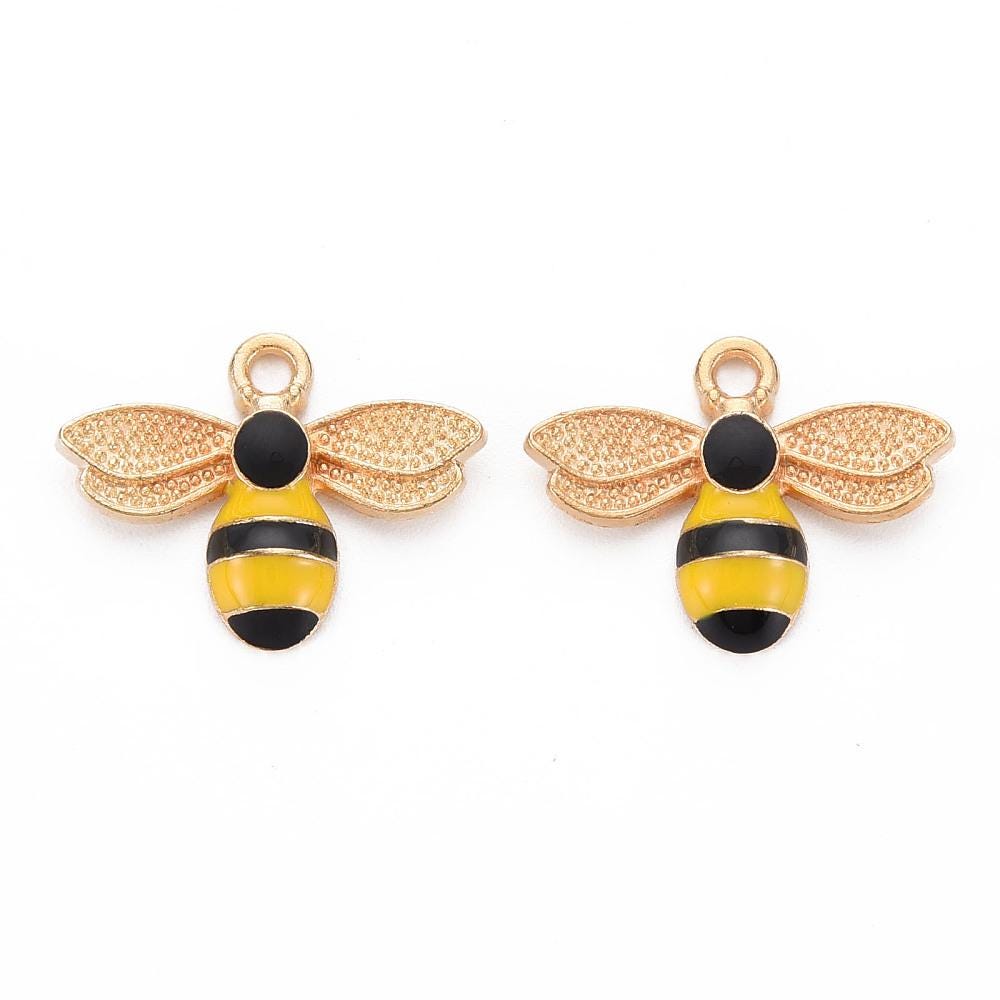 Gold Plated Bumble Bee Enamel Charms - 18x23mm - 5pcs - (1511)