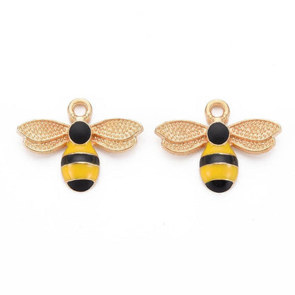 Gold Plated Bumble Bee Enamel Charms - 18x23mm - 5pcs - (1511)