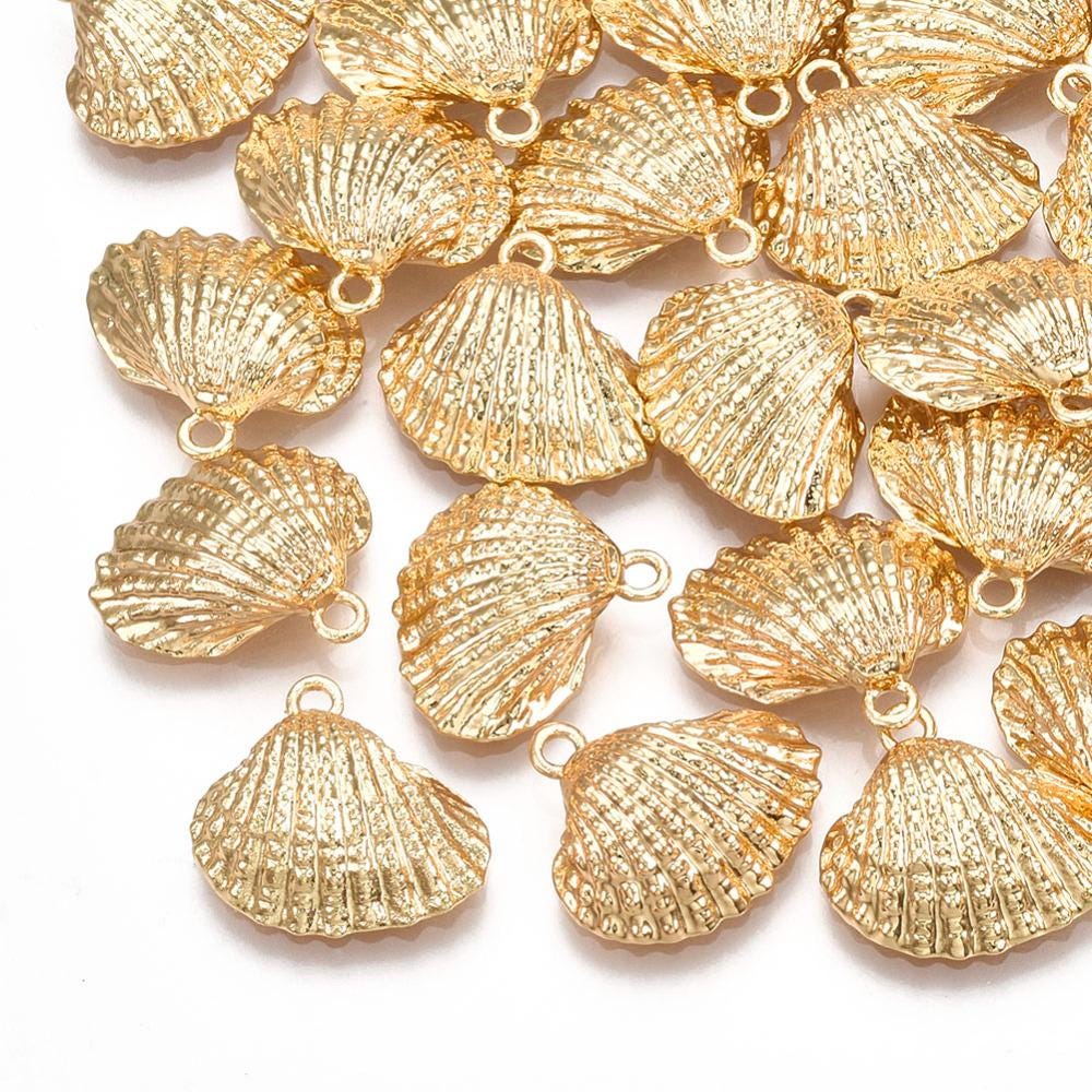 Metal Charms - Shell Charms - Gold Charms - Beach Charms - 18k Gold Plated - 14x15mm - 5pcs - (1878)
