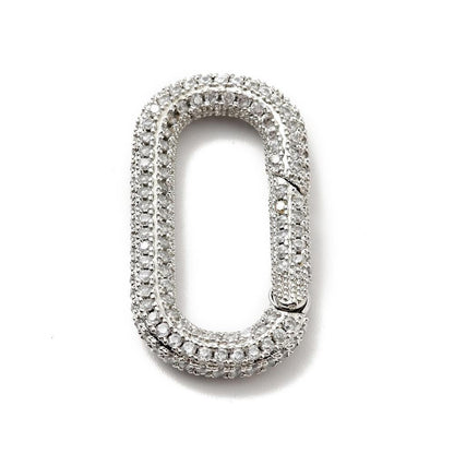 Silver Clasps - Carabiner Clasp - CZ Clasp - Rhinestone Clasp - Trigerless Clasp - Metal Clasps - 33x18mm - 5pcs - (A100)