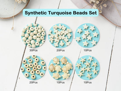 Synthetic Turquoise Ocean Theme Mix Beads - 100 Piece Box - (Box-03)