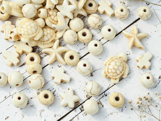 Synthetic Turquoise Ocean Theme Mix Beads - 100 Piece Box - (Box-03)