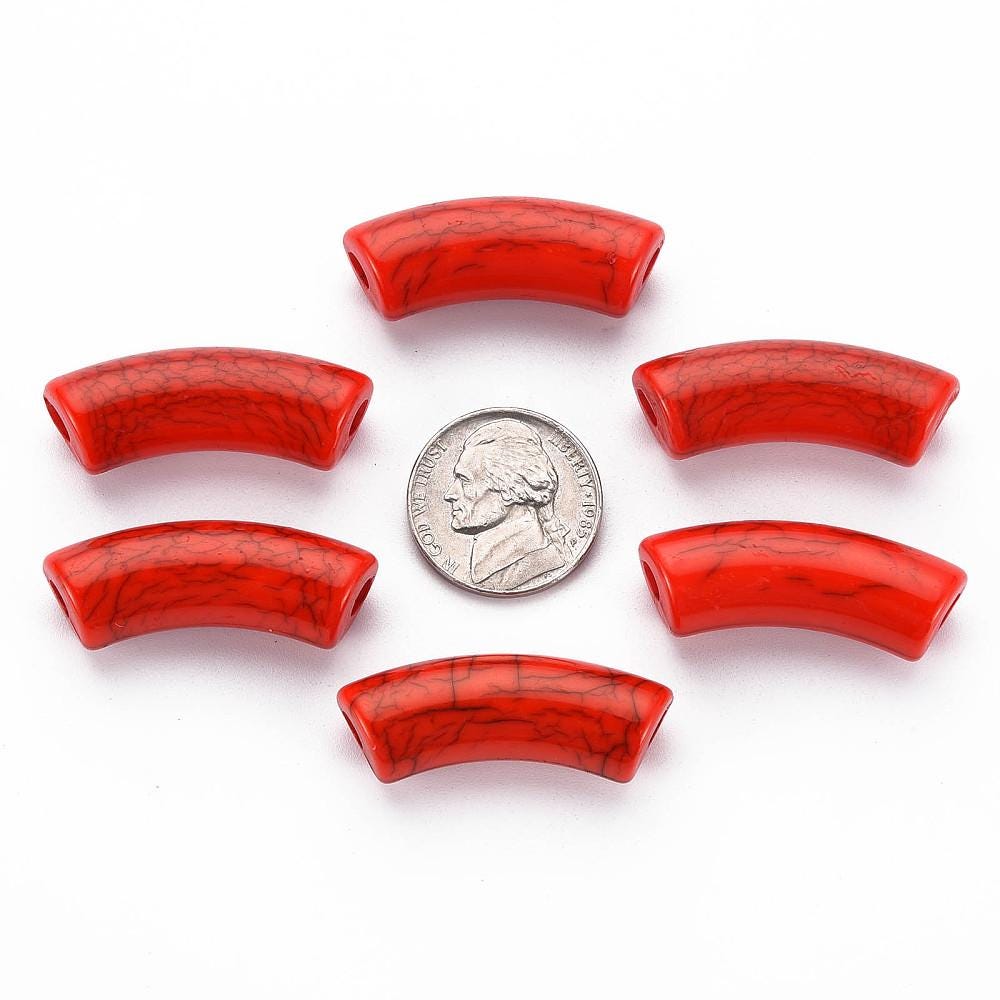 Curved Tube Beads - Lightweight Beads - Acrylic Beads - 36x14mm - 6pcs - (B411)