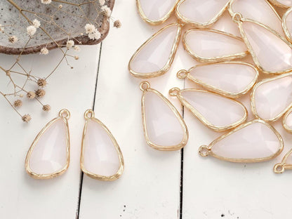 Glass Charm Pendant - Bezel Charm - Teardrop Charm - Gold Pendant - 29x14mm - 2pcs - (2384)