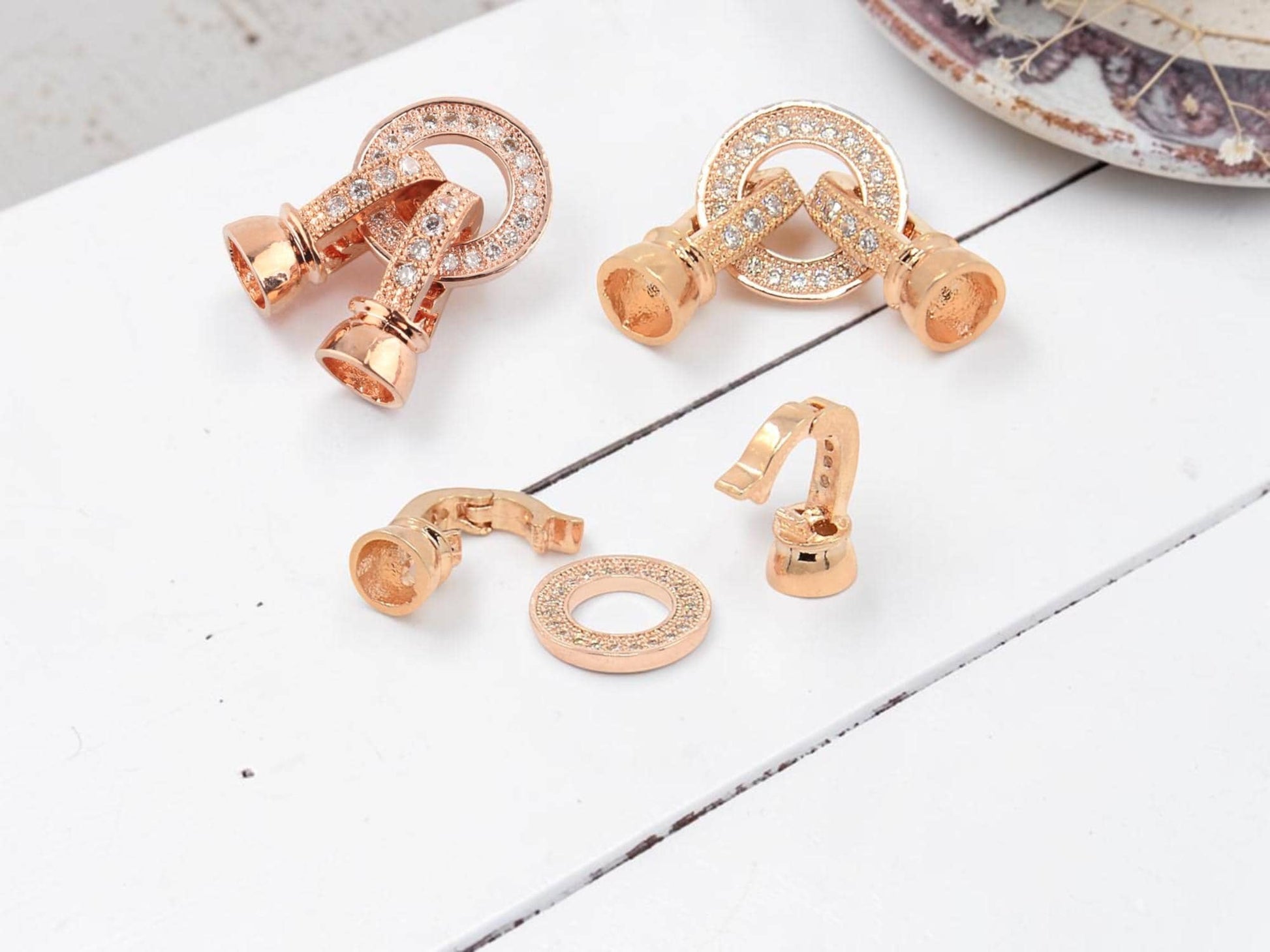 Plated Brass Micro Pave CZ Fold Over Clasp - Platinum - Gold - Rose Gold - 27x11mm - 1pc