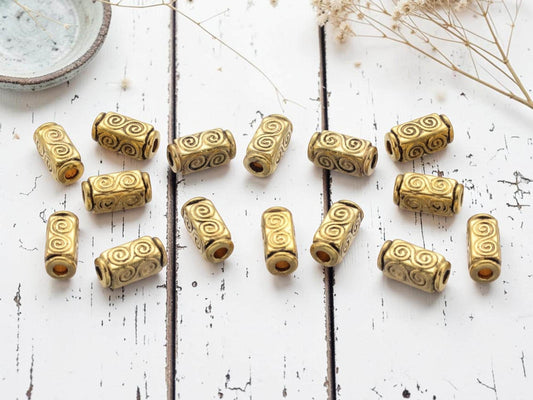 Metal Beads - Gold Beads - Tube Beads - Spacer Beads - Metal Spacers - 11x5mm - 50pcs - (B208)