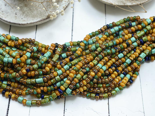 Picasso Seed Beads - Aged Picasso Beads - Czech Glass Beads - Size 6 Seed Beads - 5/0 - 18" Strand - (A384)