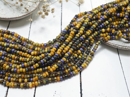 Picasso Seed Beads - Aged Picasso Beads - Czech Glass Beads - Size 5 Seed Beads - 5/0 - 18" Strand - (A568)