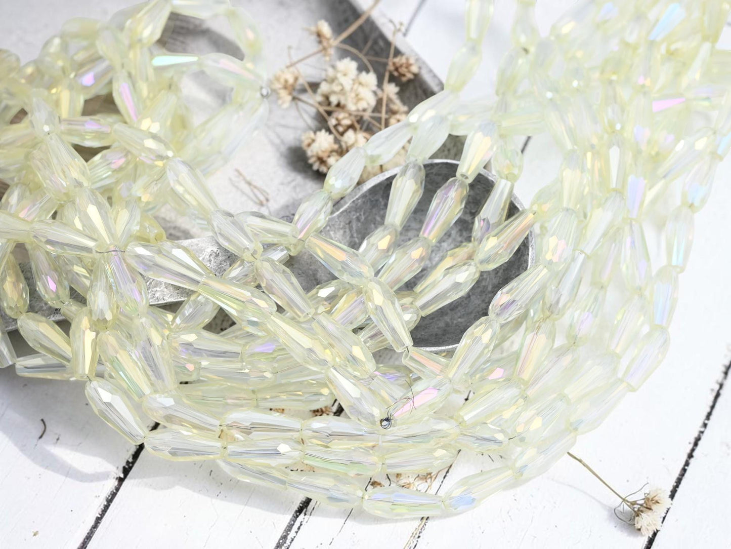 Electroplated Chinese Glass Faceted Teardrop Beads - Gray Crystal Rainbow - 15x6mm - 24" Strand - (6037)