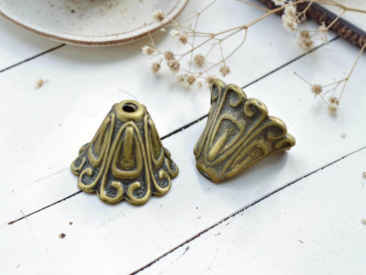 Tassel Caps - Bead Caps - Bronze Caps - Kumihimo Caps - Metal Caps - Metal Bead Findings - 12x14mm - 10pc (B350)