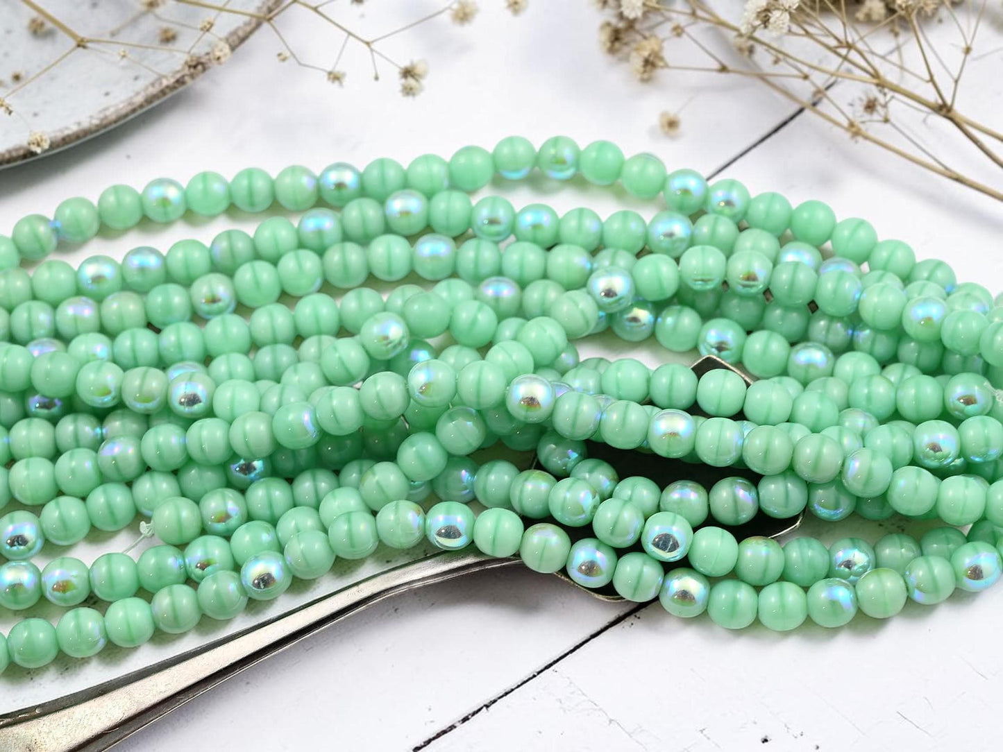 Czech Glass Round Druk Beads - Larimer Green AB - 25pcs - 6mm - (A659)