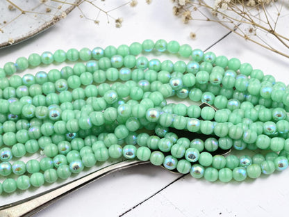 Czech Glass Round Druk Beads - Larimer Green AB - 25pcs - 6mm - (A659)