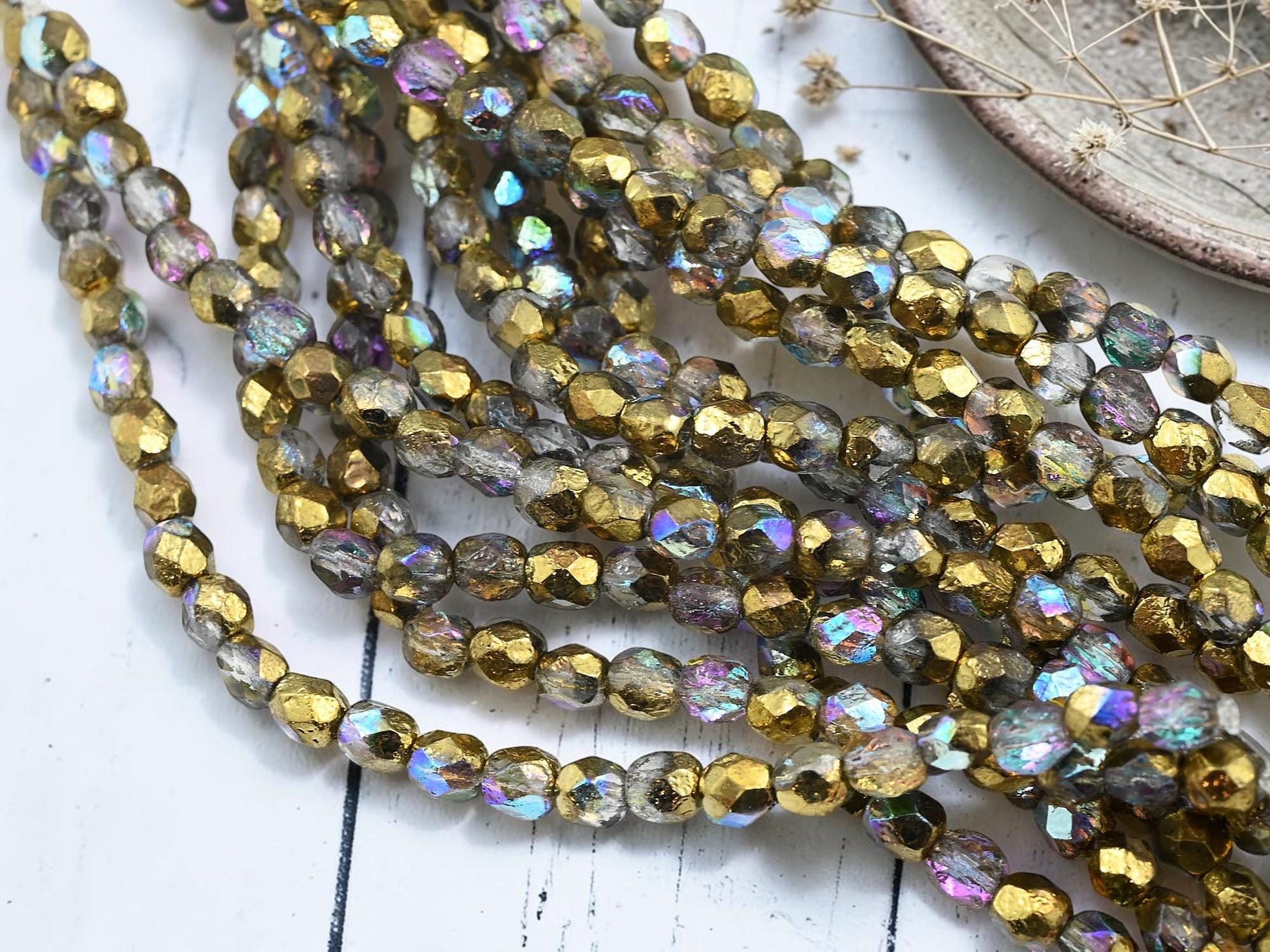 Czech Glass Beads - Fire Polished Beads - Etched Beads - Round Beads - 6mm Beads - 25pcs - (A399)