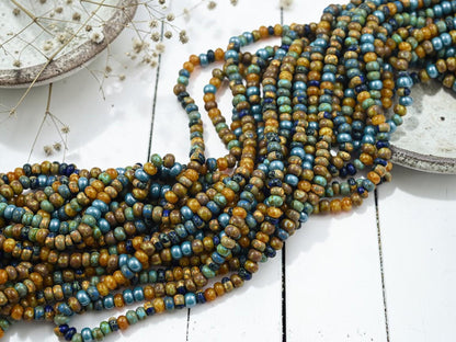 Aged Picasso Beads - Seed Beads - Czech Glass Beads - Size 5 Seed Beads - 5/0 - 19" Strand - (b567)