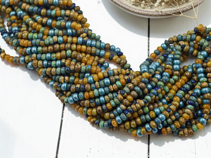Aged Picasso Beads - Seed Beads - Czech Glass Beads - Size 5 Seed Beads - 5/0 - 19" Strand - (b567)