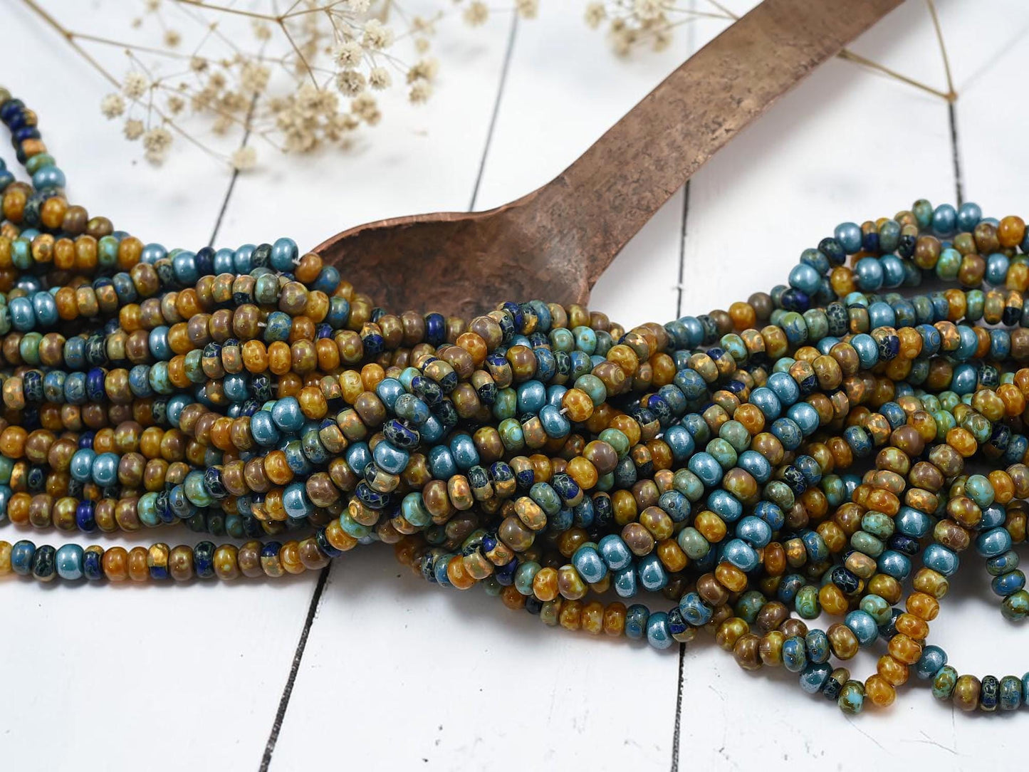 Aged Picasso Beads - Seed Beads - Czech Glass Beads - Size 5 Seed Beads - 5/0 - 19" Strand - (b567)