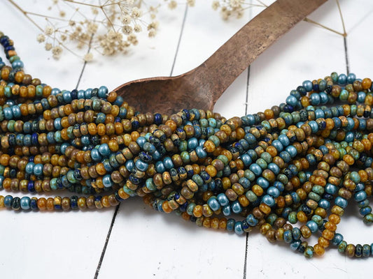 Aged Picasso Beads - Seed Beads - Czech Glass Beads - Size 5 Seed Beads - 5/0 - 19" Strand - (b567)