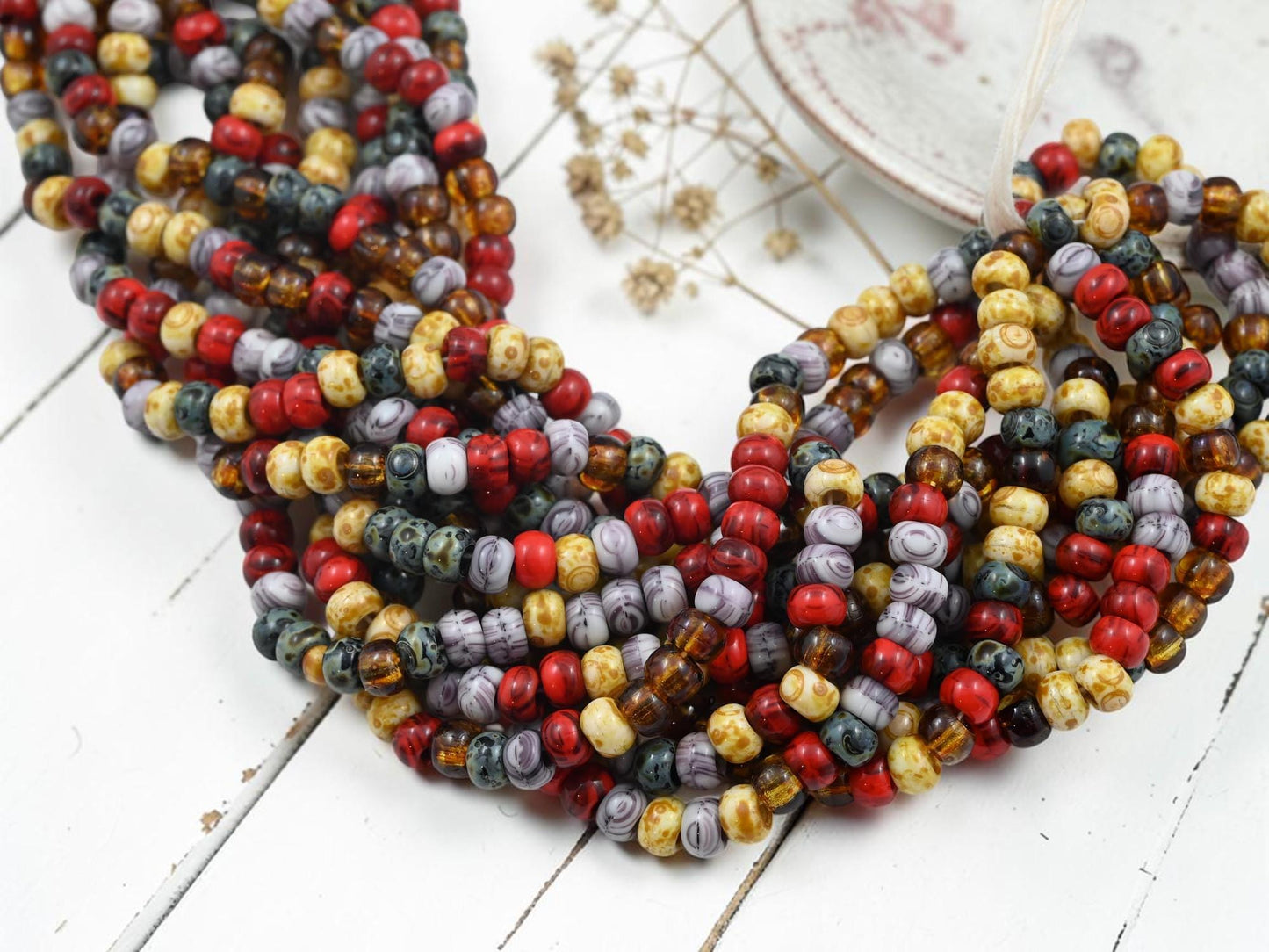 Czech Glass Beads - Picasso Seed Beads - Aged Picasso Beads - Size 2 Seed Beads - 2/0 - 20" Strand - (B645)