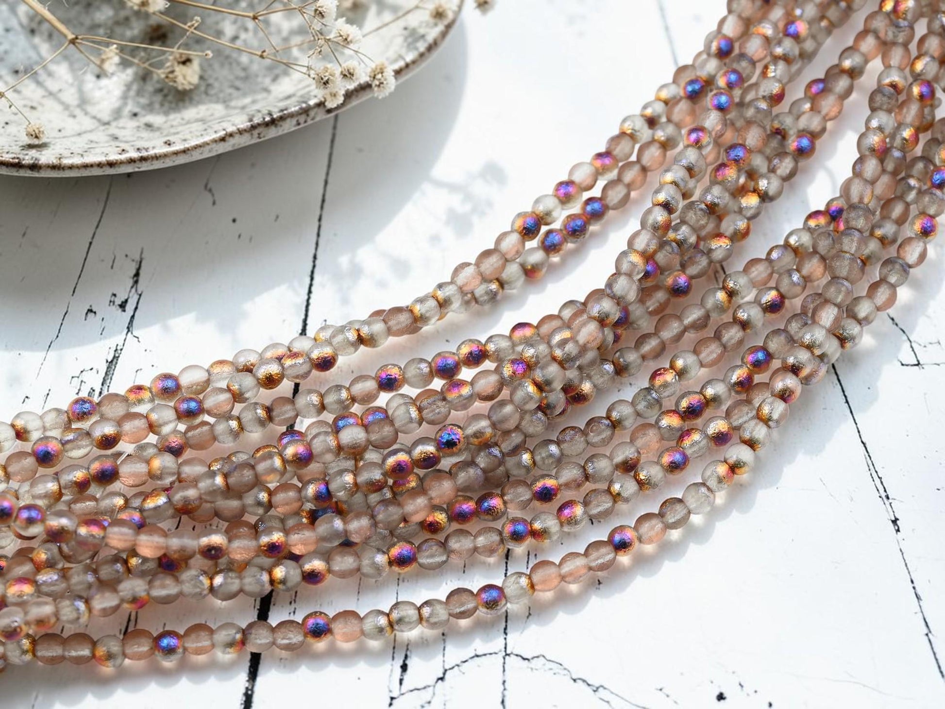 Czech Glass Etched Round Druk Beads - Crystal Inferno - 4mm - 50pcs - (1359)