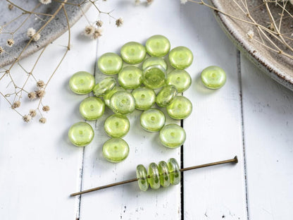 Czech Glass Rondelle Spacer Beads - Olivine Luster - 6mm or 8mm