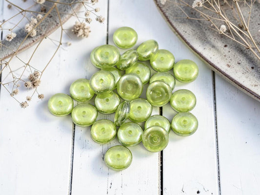 Czech Glass Rondelle Spacer Beads - Olivine Luster - 6mm or 8mm