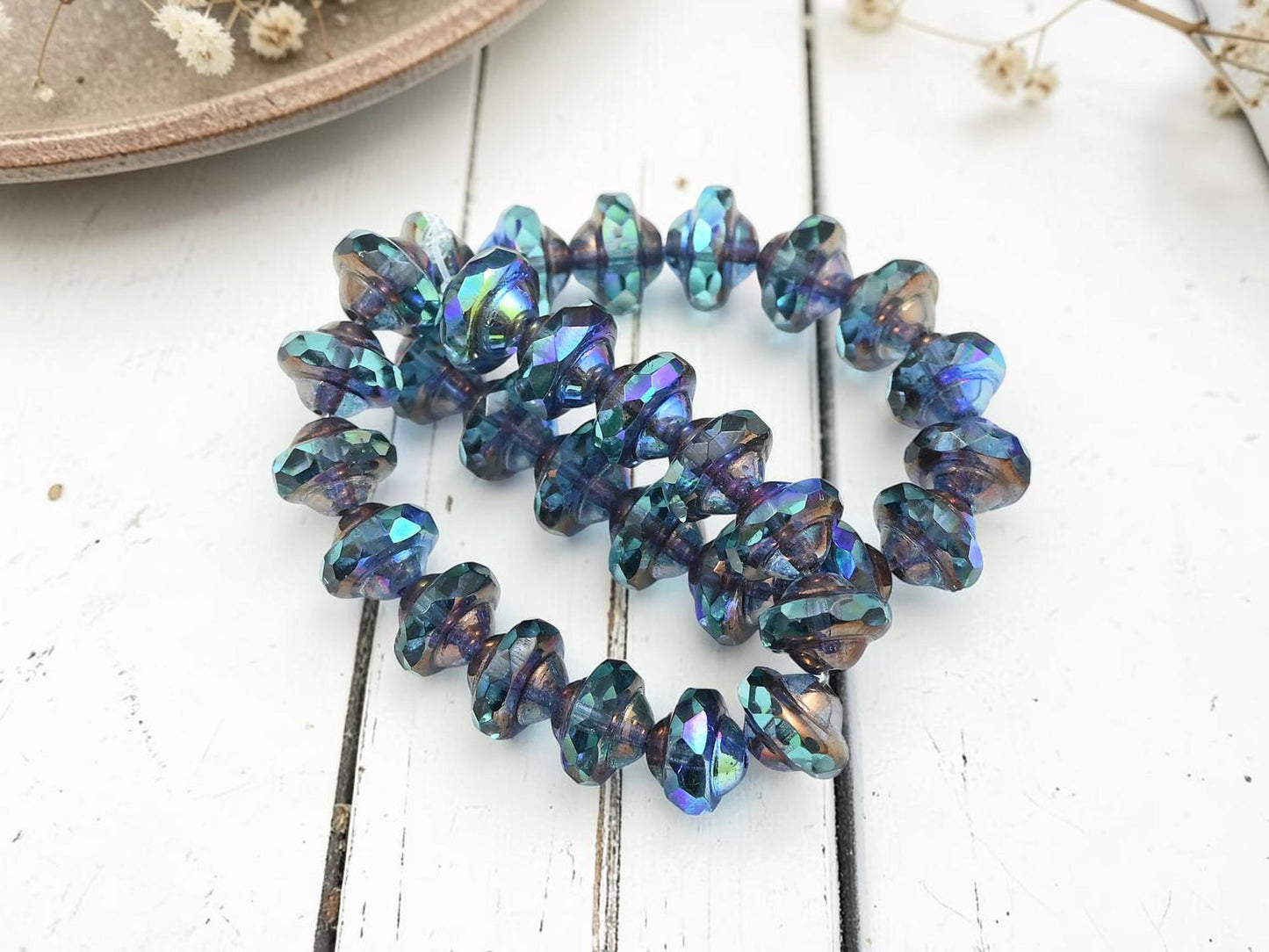 Czech Glass Beads - Saturn Beads - Picasso Beads - Saucer Beads - Planet Beads - UFO Beads - 6x8mm - 15pcs - (1300)
