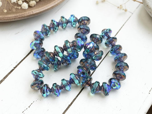 Czech Glass Beads - Saturn Beads - Picasso Beads - Saucer Beads - Planet Beads - UFO Beads - 6x8mm - 15pcs - (1300)