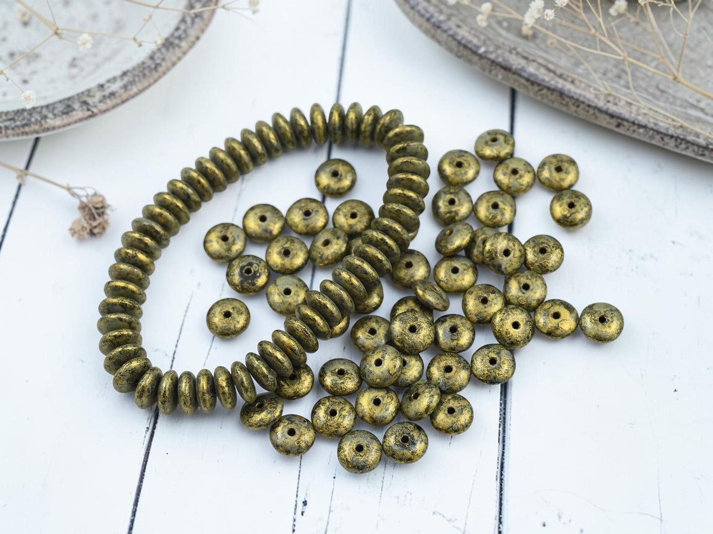 Czech Glass Beads - Rondelle Spacer - Picasso Beads - Disc Spacer - Rondelle Beads - 6x2mm - 50pcs - (3559)