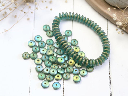 Czech Glass Beads - Rondelle Spacer - Picasso Beads - Disc Spacer - Rondelle Beads - 6x2mm - 50pcs - (4649)