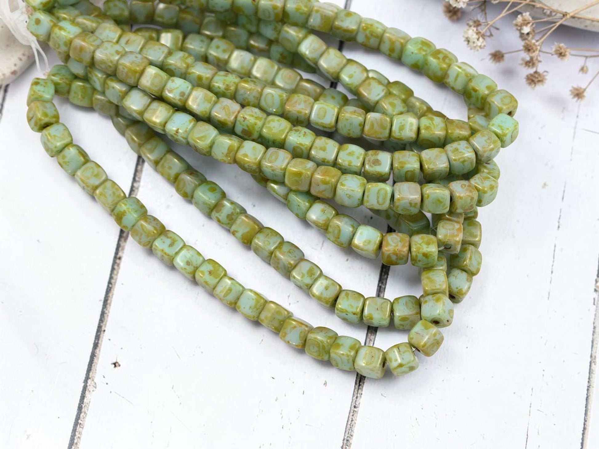 Czech Glass Cube Beads - Turquoise Picasso - 4mm - 40pcs - (120)