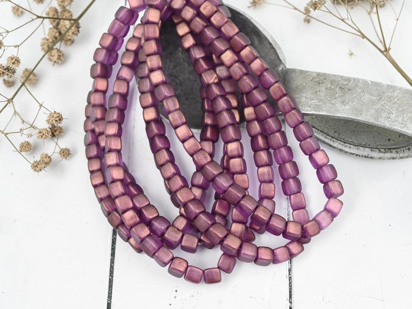 Czech Glass Cube Beads - Bronzed Washed Amethyst - 4mm - 40pcs - (5543)