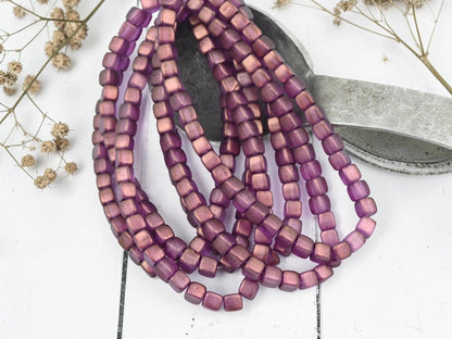 Czech Glass Cube Beads - Bronzed Washed Amethyst - 4mm - 40pcs - (5543)