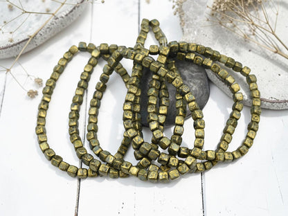 Czech Glass Cube Beads - Gold Washed Black Charcoal - 4mm - 40pcs - (B314)