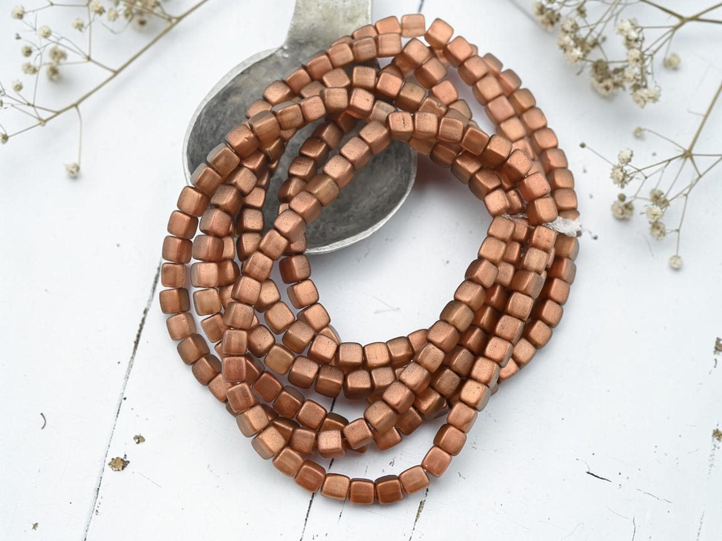 Czech Glass Cube Beads - Matte Copper Washed Peach - 4mm - 40pcs - (3946)