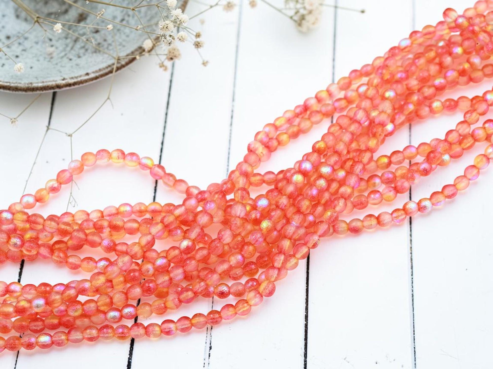 Czech Glass Etched Round Druk Beads - Hyacinth Celestial - 4mm - 50pcs - (1014)