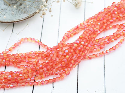 Czech Glass Etched Round Druk Beads - Hyacinth Celestial - 4mm - 50pcs - (1014)