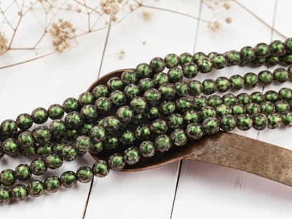 6mm Czech Glass Round Druk Beads - Olive Van Gogh - 25pcs - (2820)
