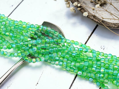 Czech Glass Etched Round Druk Beads - Peridot Celestial - 4mm - 50pcs - (1630)