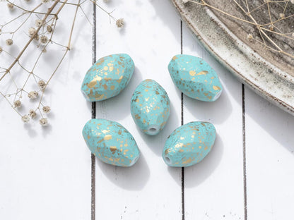 Gilded Robins Egg Acrylic Faceted Oval Beads - Lightweight - 17x11mm - 20pcs - (B650)