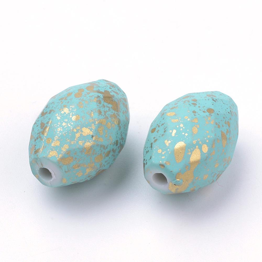 Gilded Robins Egg Acrylic Faceted Oval Beads - Lightweight - 17x11mm - 20pcs - (B650)