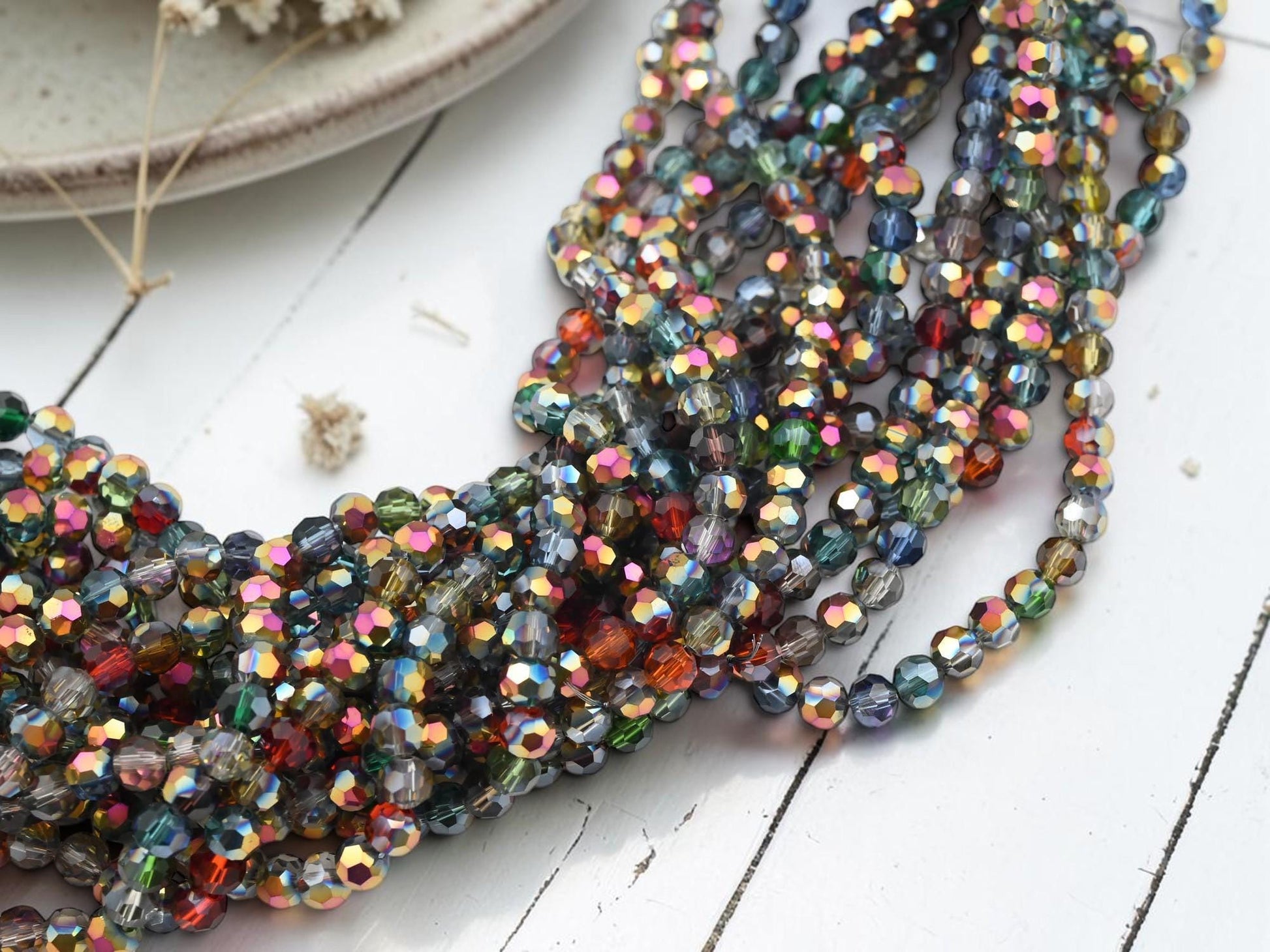 Glass Bead Strands - Fire Polished Beads - Chinese Crystal - Faceted Beads - Electroplated Glass - 20" Strand - (1851)