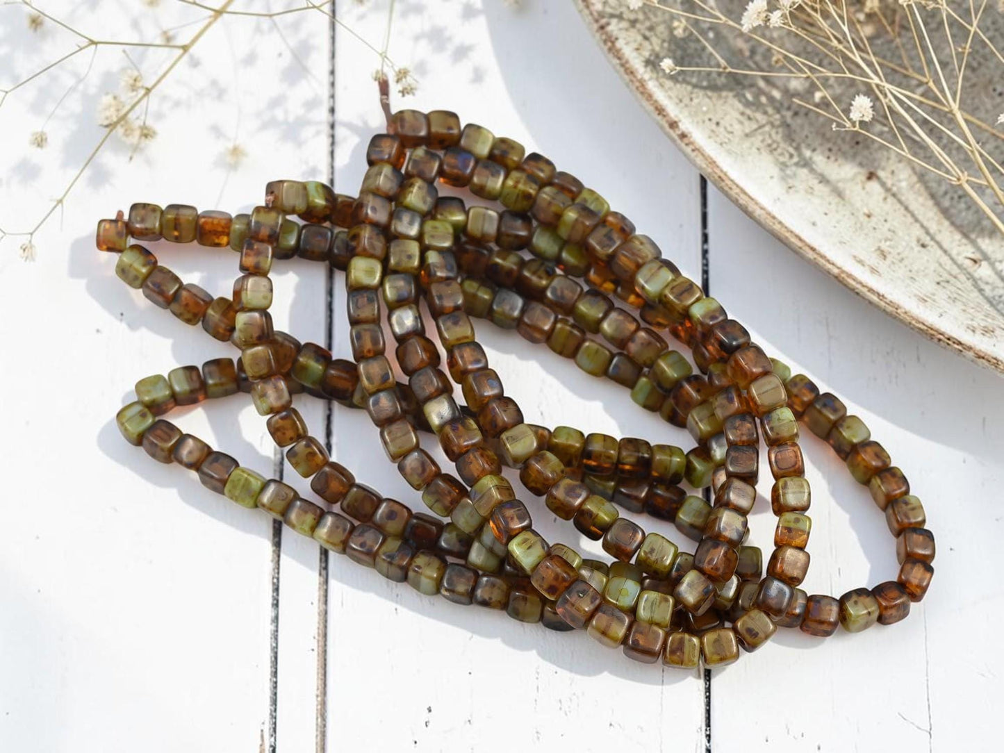 Czech Glass Cube Beads - Blended Topaz Turquoise Picasso - 4mm - 40pcs - (A65)