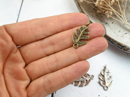Metal Leaf Connector Charms - Antique Silver or Antique Bronze - 18x12mm - 10pc